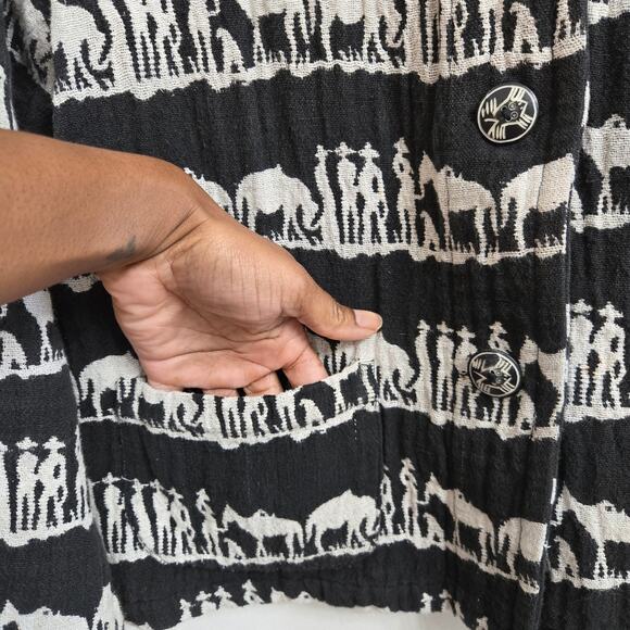 CHICO'S DESIGN Vtg 90s Artsy Indie Folksy Boho Llamas Alpacas Boxy Jacket M - Picture 2 of 11